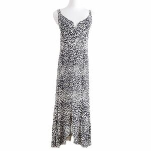 SALTWATER LUXE BLUE GREY WHITE PATTERN FRONT SLIT  MAXI DRESS - S